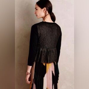 Anthropologie | Knitted & Knotted | Afterword Black Lace Peplum Cardigan Sweater